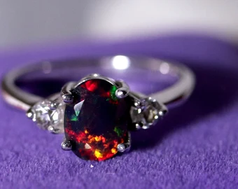 Black opal ring, opal wedding ring, bridal rings, opal engagement ring, rings for women, bridal, promise ring, rare black opal, opal rings