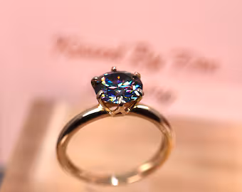 Purple Moissanite Ring in Solid White Gold w 14k Diamond Wedding Band-Moissanite Engagement Ring, Art Deco Eternity Band, Bridal Ring set