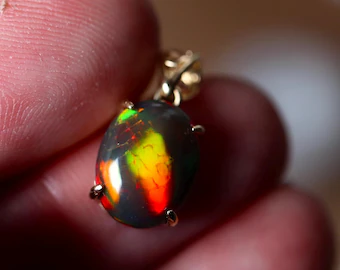 Gold Opal Necklace handmade with Natural Black Fire Opal Gemstone in 14k Gold/Ethiopian Opal Necklace/Dainty Gold Opal Necklace/Fire opal