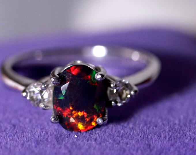 Black opal ring, opal wedding ring, bridal rings, opal engagement ring, rings for women, bridal, promise ring, rare black opal, opal rings